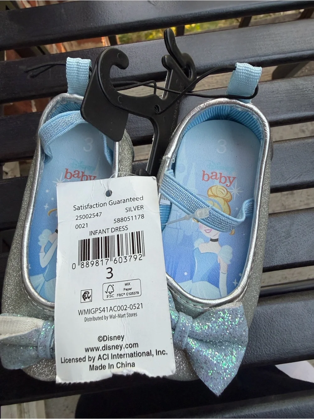 Disney Toddler Silver Glitter Bow Ballet Flats
